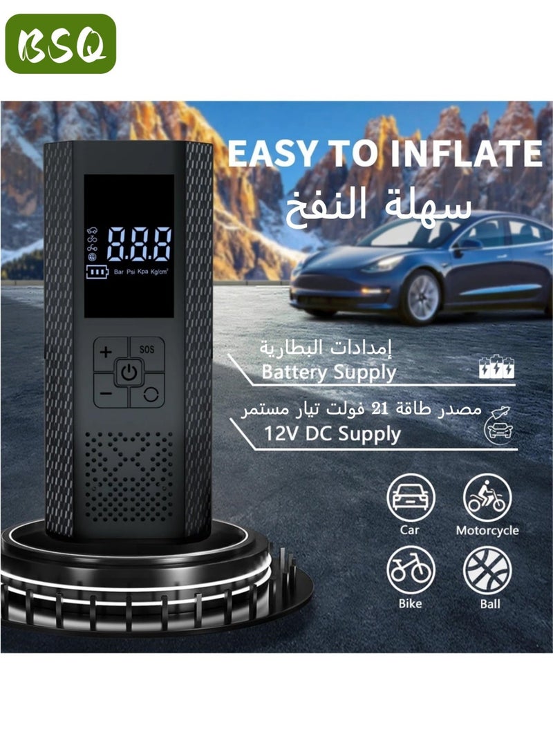 BSQ Digital Display Car Tire Inflator | Portable Wireless Mini Air Pump | Built-in 4000mAh Power Bank | Automatic Stop Function and LED Indicator | 150 PSI High Pressure, 3 times faster inflation speed | Suitable for cars, bicycles, motorcycles, balls, inflatable mattresses, etc. - Image 2